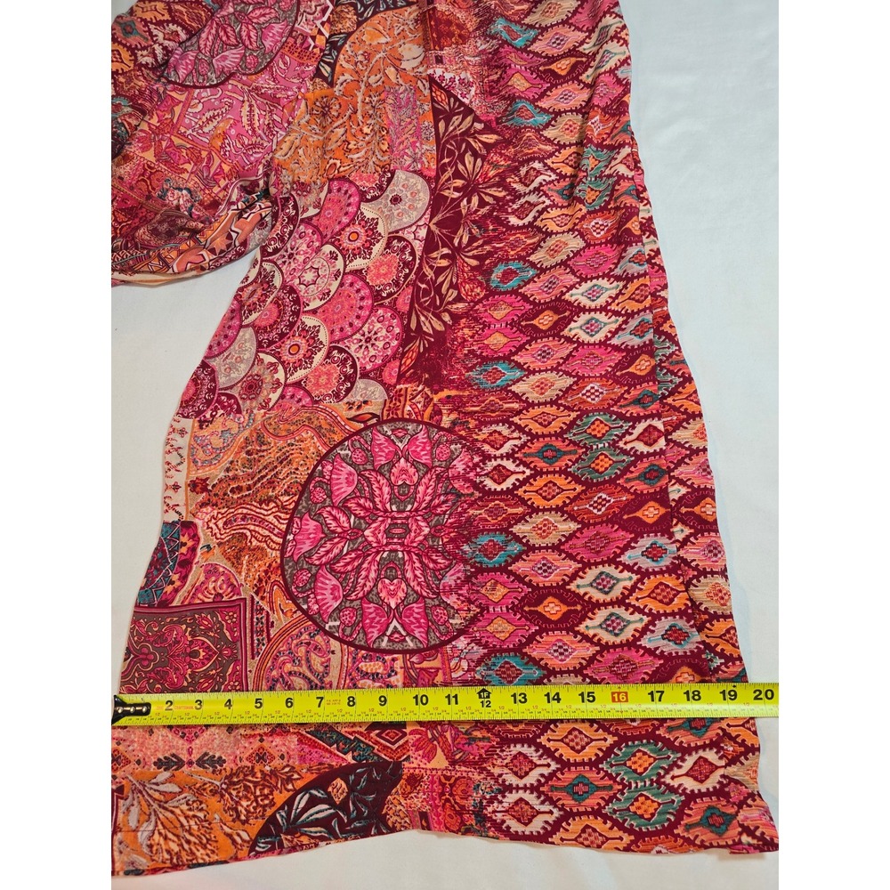 White Waves Boho Mixed Print Wide Leg Jumpsuit Open Back Tassel Burgundy S/M - Picture 13 of 15